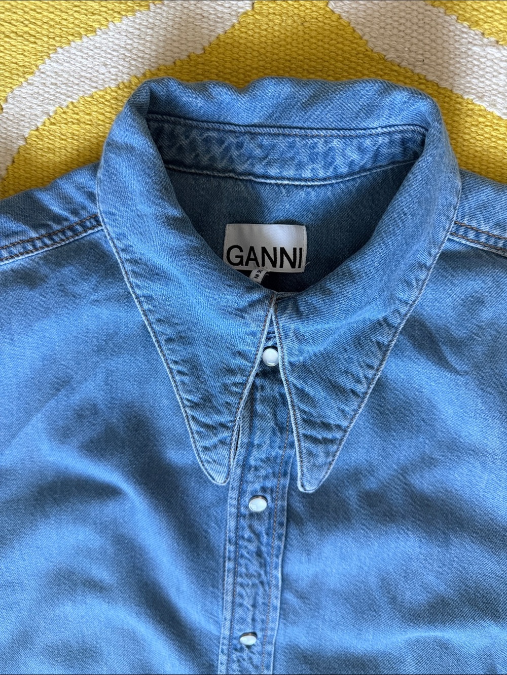 Ganni Woman’s Blue Denim Snap-Front Button Down Shirt